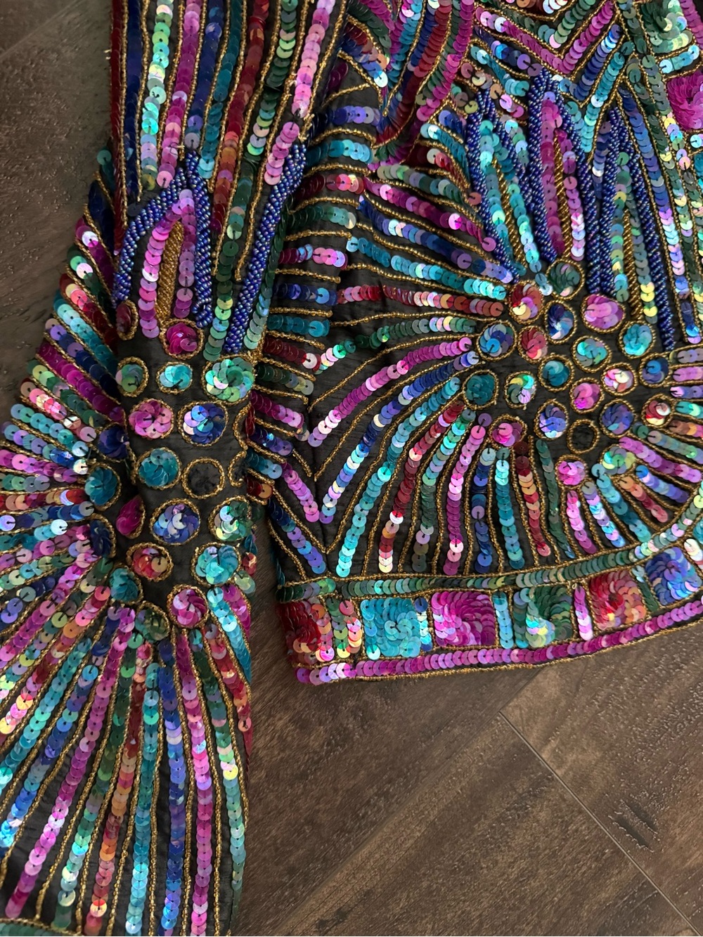 Vintage Joan Leslie Studio Silk Beaded Sequin Cropped Jacket Black Jewel Tone - Picture 5 of 13